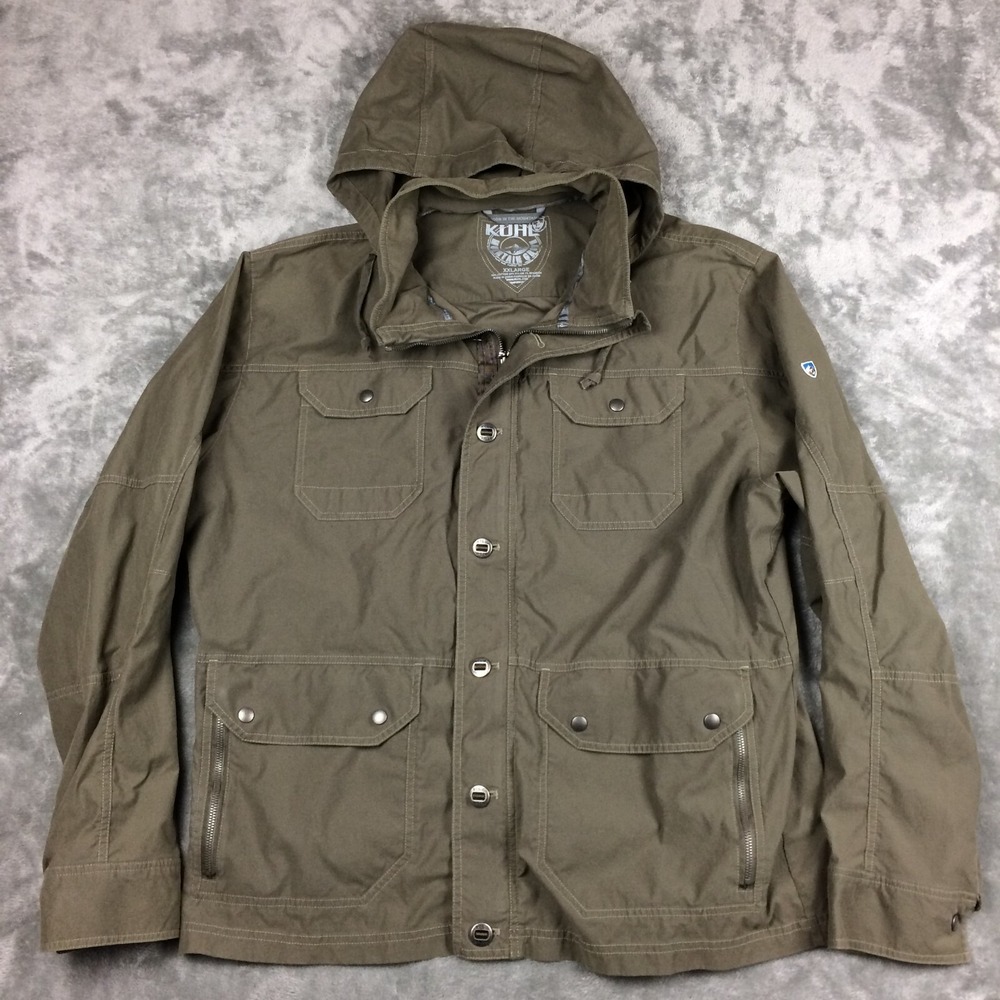 Kuhl Kollusion Jacket Men XXL Full Zip Stowaway Hood Utility Chore 2XL EXCELLENT